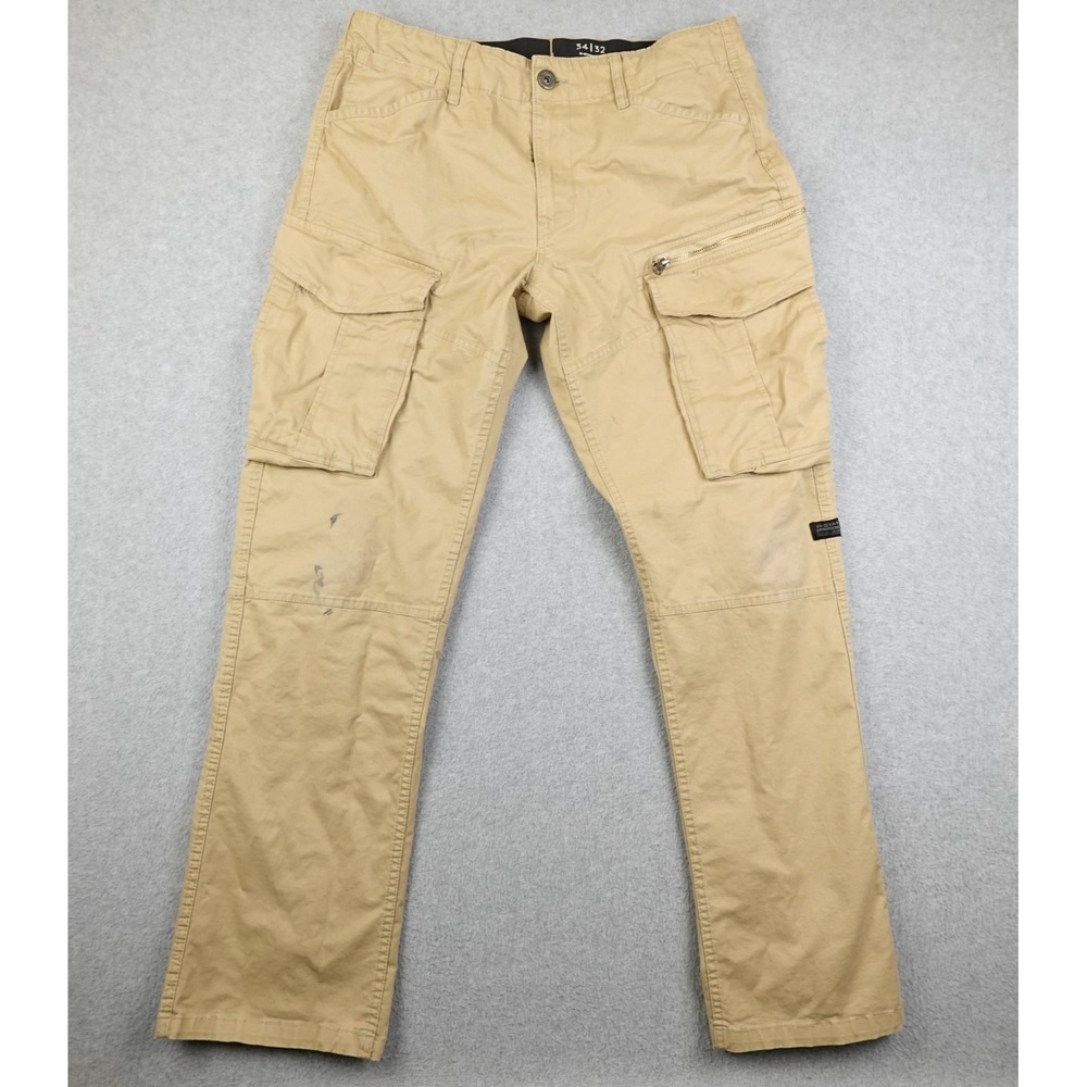 G-Star RAW Cargo Pants Mens 34x32 Beige Tapered Distressed Relaxed Military Work